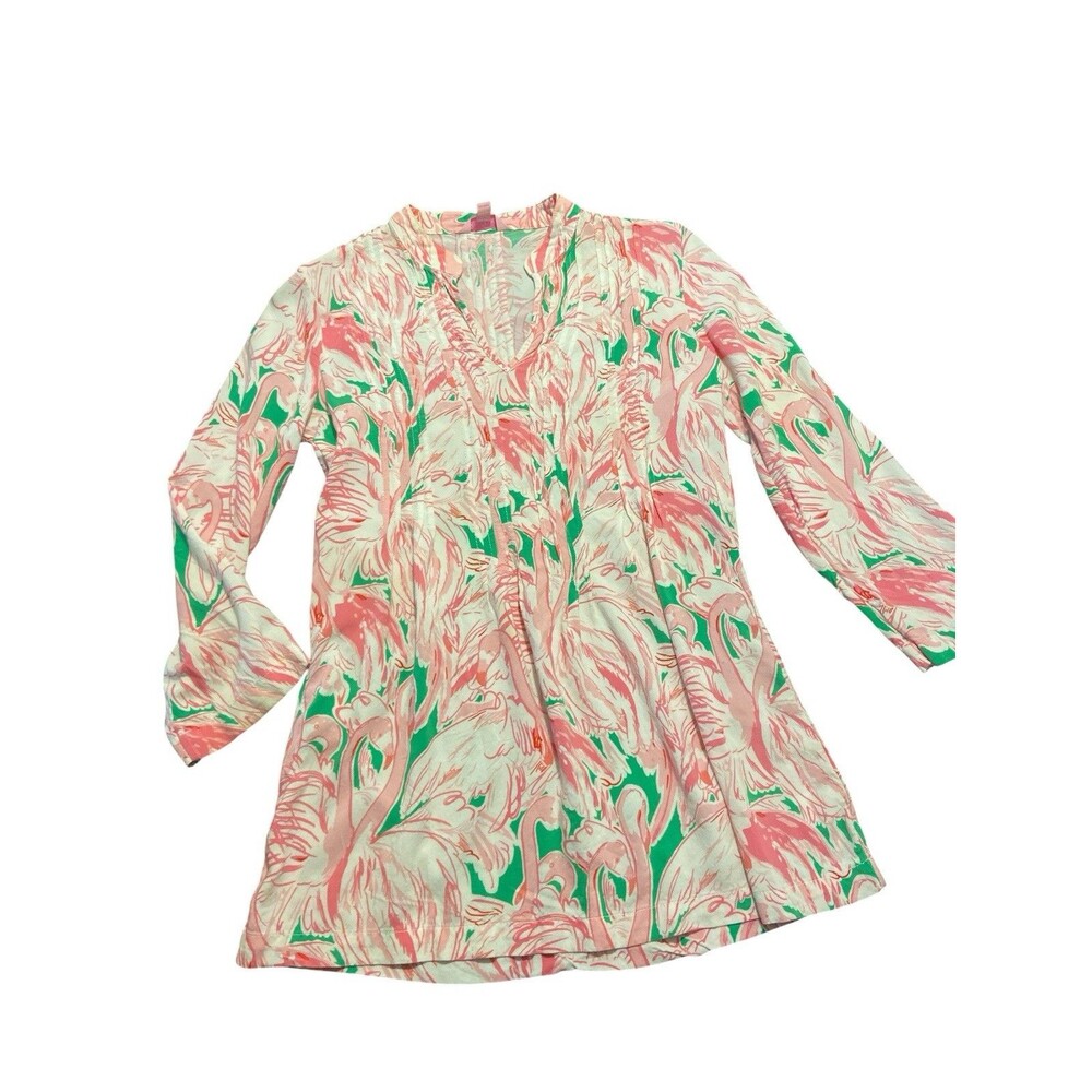 Lilly Pulitzer Woman’s Top Tunic Flamingo Sarasota Pintuck Sz XS 3/4 Sleeve Pink - Picture 7 of 7